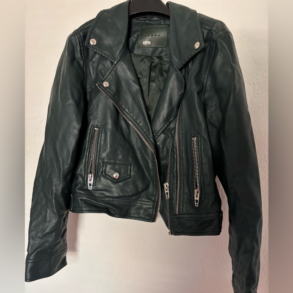 Blank NYC Teal Moto Jacket Jade Green Motorcycle Size Small wear on neck - Picture 2 of 5